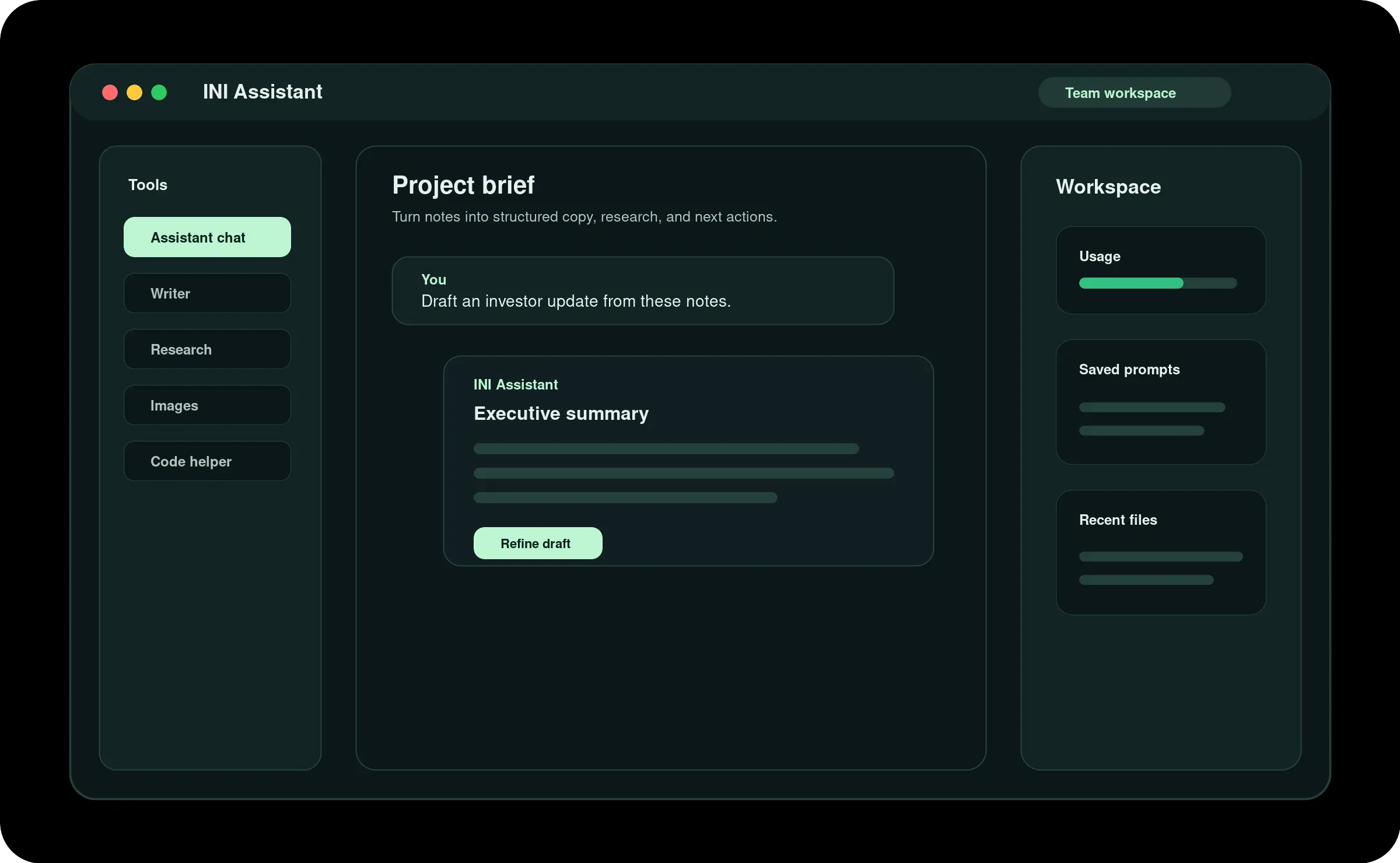INI Assistant workspace preview