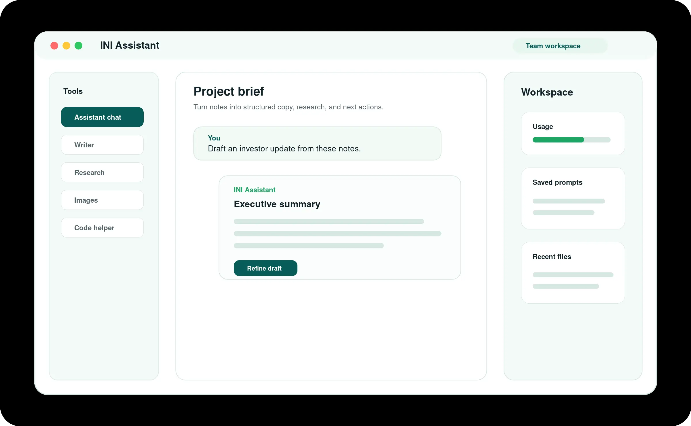 INI Assistant workspace preview